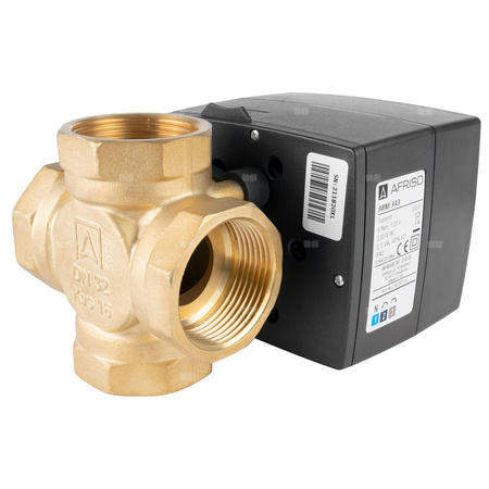 Zawór obrotowy czterodrogowy AFRISO ARV 485 ProClick, mieszający, Siłownik elektryczny ARM 343 ProClick, DN 32