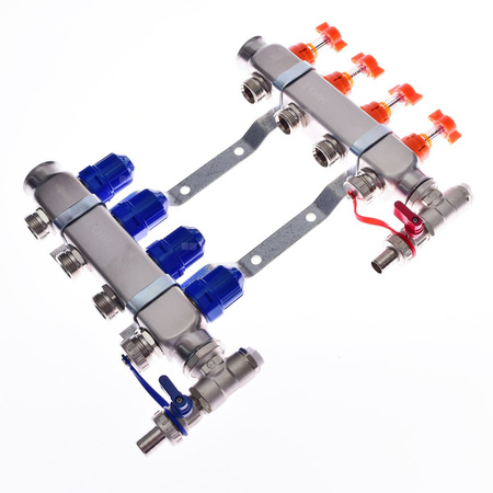 Rozdzielacz do ogrzewania podłogowego QIK Optimo BASIC III - RNZT-2-50 16-obieg. inox gw 1'' x gz 3/4'' + przepływomierz