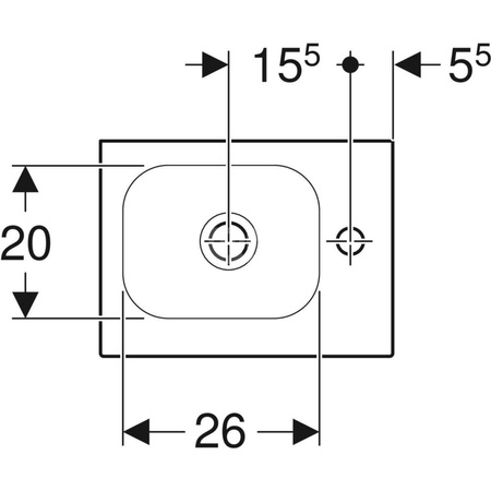 Umywalka GEBERIT iCon Light prostokątna, biała, 380mm, otwór na baterię z prawej, bez odpływu przelewowego, półka z prawej