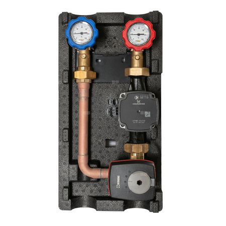 Grupa pompowa do c.o. Viteco ENBOX 4D - DN 25 (z pompą elektroniczną Grundfos UPM3 FLEX AS 25-70 130 i 4-drogowym zaworem mieszającym ESBE VRB 142 z płynnie regulowanym by-passem, z siłownikiem 3-punktowym ARA 600)