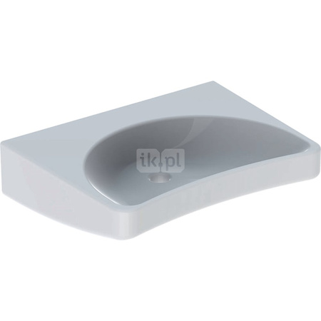 Umywalka GEBERIT HDPE prostokątna-owalna, biała, 600mm, bez otworu na baterię, z odpływem przelewowym, półka od ściany, odpowiednia dla osób niepełnosprawnych