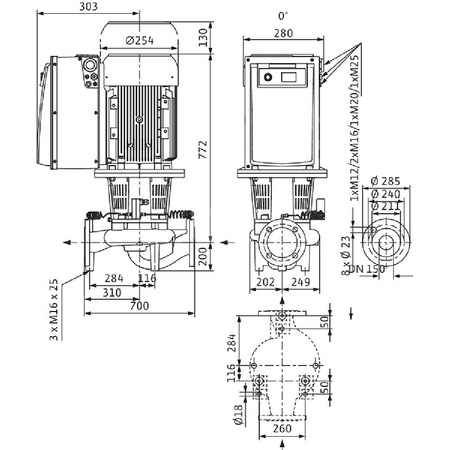 Pompa obiegowa WILO CronoLine-IL-E 150/190-5,5/4 R1 IE4 typu in-line z silnikiem znormalizowanym 50/60 Hz, moc silnika 5.5kW 9.6 A 1450 obr/min, wlot Kołnierz DN 150