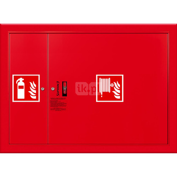 Hydrant DN25 wnękowy z miejscem na gaśnicę obok zwijadła, wąż 20m, zamek patent, RAL 3000