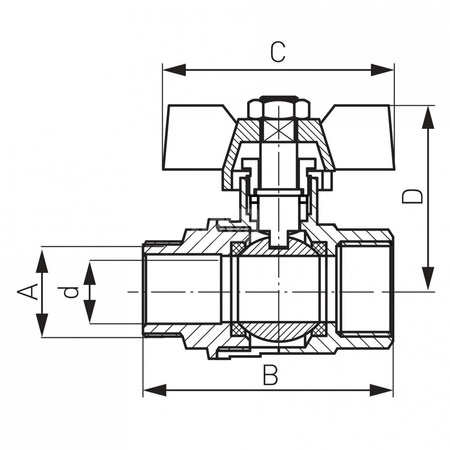 Zawór kulowy FERRO Normal 1'' GZ x GW, uchwyt: motylek