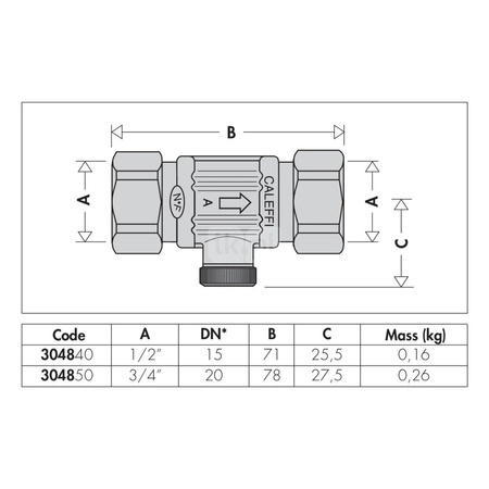 Podwójny zawór zwrotny. Z możliwością nadzoru. Przyłącza z gwintem wewnętrznym 3/4"
