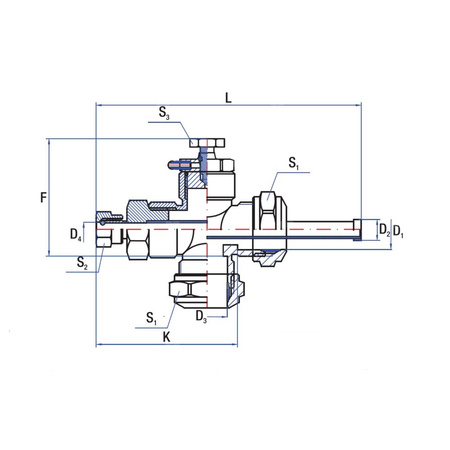 Złącze krzyżowe RUMET z tuleją zanurzeniową Mosiądz 3/4'' x 22 mm (GZ)