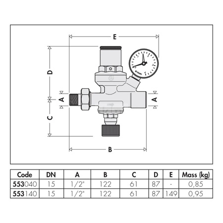 Automatyczny zawór do napełniania instalacji 1/2'' z przyłączem manometru 1/4'' GW