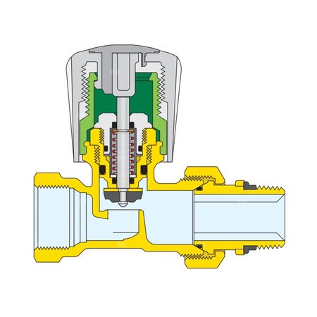 Kątowy zawór grzejnikowy przystosowany do rur miedzianych oraz rur z tworzyw sztucznych 1/2"