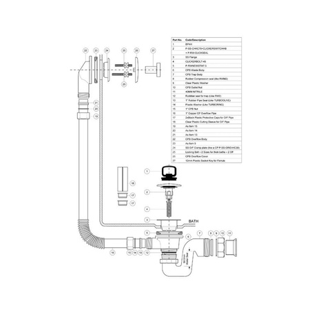 Zestaw odpływ-przelew.wannowy "klik-klak" DEKORACYJNY zewn.z odejściem 40/50mm