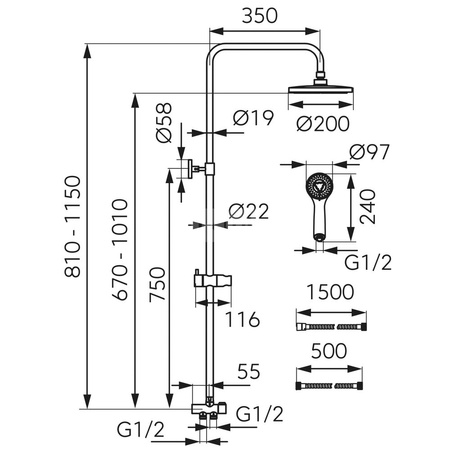 WIZARD Zestaw natryskowy z deszczownią, chrom