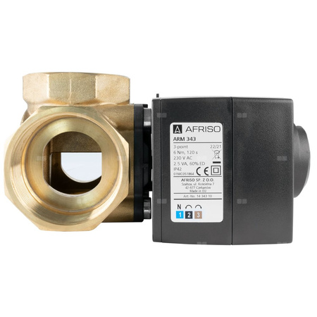 Zawór obrotowy czterodrogowy AFRISO ARV 487 ProClick, mieszający, Siłownik elektryczny ARM 343 ProClick, DN 50