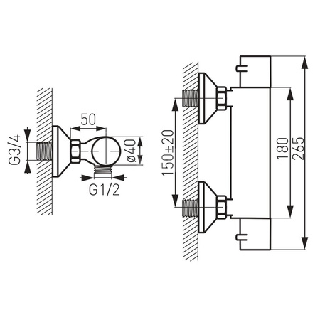 Bateria natryskowa ścienna FERRO VARESE, kolor chrom termostatyczna