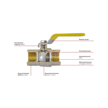 Zawór kulowy gazowy 1/2" GW-GW typ G61