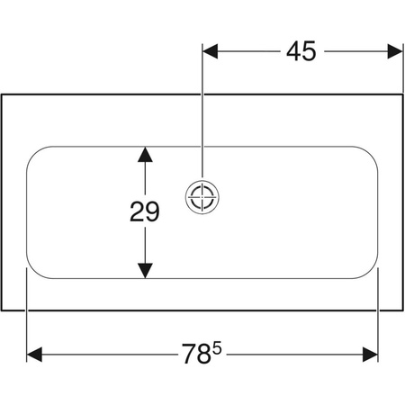 Umywalka GEBERIT iCon prostokątna, biała, 900mm, bez otworu na baterię, nakładany od góry, bez odpływu przelewowego, półka od ściany