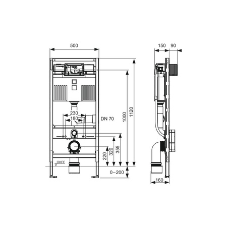 Stelaż podtynkowy do WC TECE profil, 1120 x 500 x 150 mm, regulowana wysokość, ze spłuczką