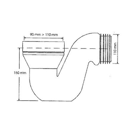 Przyłącze kanalizacyjne z zasyfonowaniem L-150 mm, wejście 90-110mm,wyjście 110mm tzw. Tureckie