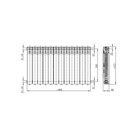 Grzejnik żeberkowy KFA Armatura G500/F 572 x 966 mm, kolor grafit (RAL 9007), moc 1692 W