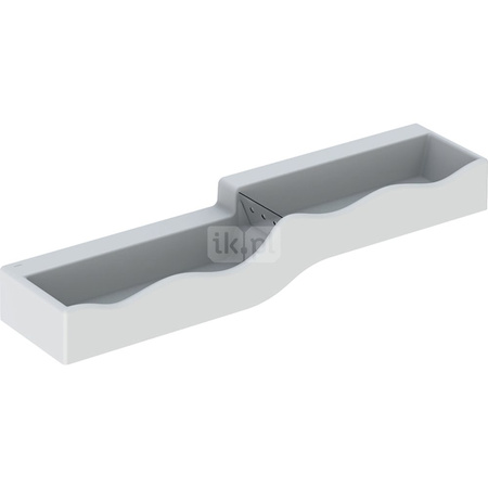 Umywalka GEBERIT Bambini podwójna 4-stanowiskowa prostokątna (rynna, bez elementów dekoracyjnych), biała, 1800mm, bez otworu na baterię, bez odpływu przelewowego, półka od ściany