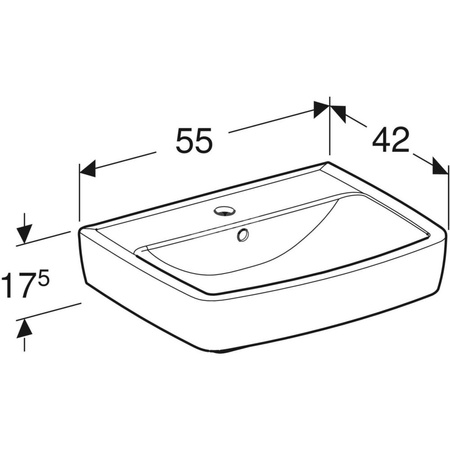 REKORD Umywalka prostokątna 55 cm, z przelewem, z otworem