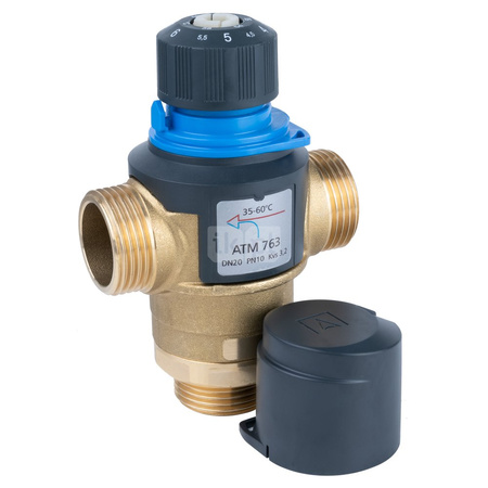 Zawór regulacyjny termostatyczny do wody ciepłej AFRISO ATM 763 mosiądz GZ 1'', DN 20, zakres temp. 35-60'C, Kvs 3.2 m3/h, maksymalna temperatura 110'C, maksymane ciśnienie 10 bar