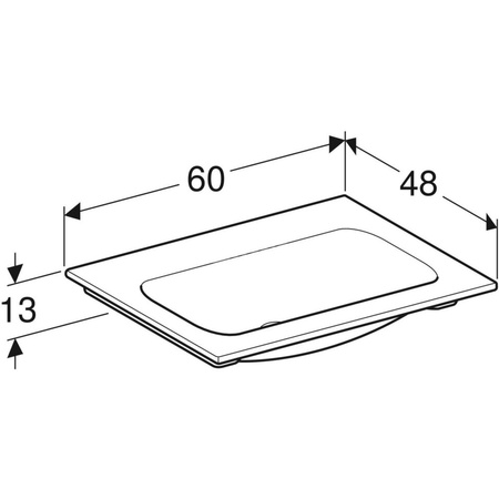 Umywalka GEBERIT iCon prostokątna, biała, 600mm, bez otworu na baterię, nakładany od góry, bez odpływu przelewowego, półka od ściany
