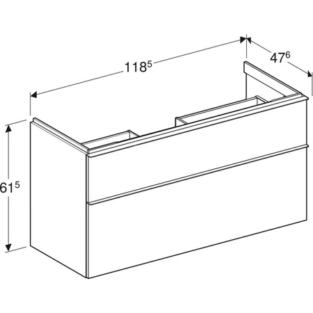 Szafka pod umywalkę iCon, z dwoma szufladami 118,4 cm x 61,5 cm x 47,6 cm, szary piaskowy / lakierowany, wysoki połysk, szary piaskowy / matowy