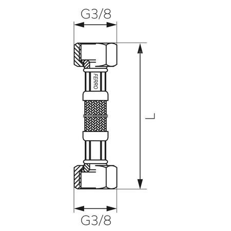 Wąż przyłączeniowy elastyczny FERRO z oplotem (stal), gw x gw, 3/8'' x 3/8'', długość 50 mm