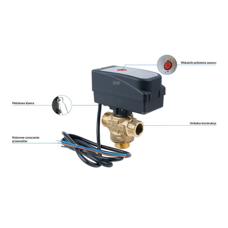 Zawór trójdrożny AFRISO AZV 642 mosiądz, średnica DN15 gwinty zewnętrzne silnik elektryczny