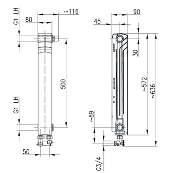 Element grzejnikowy prawy G500 F/D/1 z jonami srebra, z dol. zas. krzyż. i zesp. przył. prostym [50 x 50]