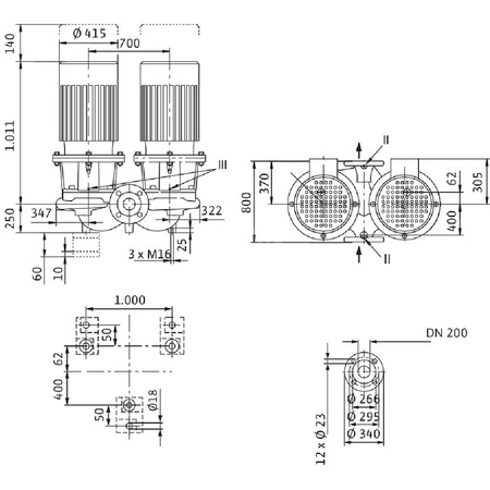 Pompa obiegowa WILO CronoTwin-DL 200/270-30/4-S1 typu in-line z silnikiem znormalizowanym 50 Hz, moc silnika 30kW 54.3 A 1450 obr/min, wlot Kołnierz DN 200