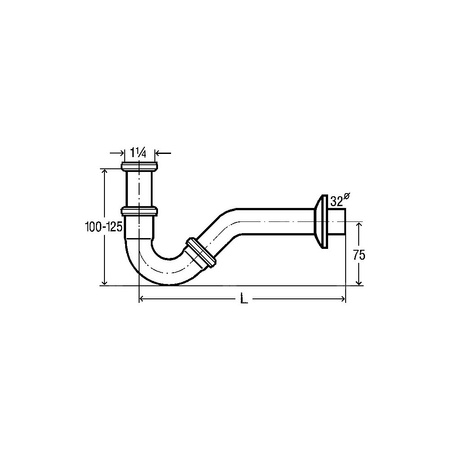 Syfon rurowy przeznaczenie: bidet, mosiądz, nr wzoru 5535 G: 1¼ DN: 32 L: 280 wykonanie: chromowane
