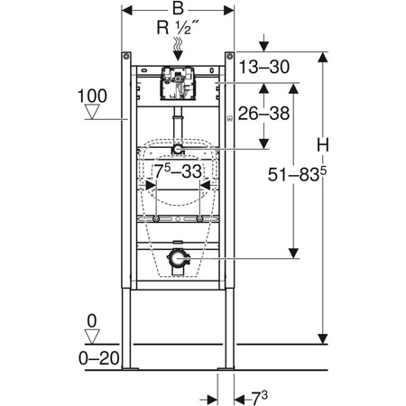 Stelaż podtynkowy do pisuaru GEBERIT Duofix Basic, 1300 x 500 x 75 mm, regulacja wysokości