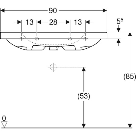 Umywalka GEBERIT iCon Light prostokątna, biała, 900mm, bez otworu na baterię, z odpływem przelewowym, półki z obu stron