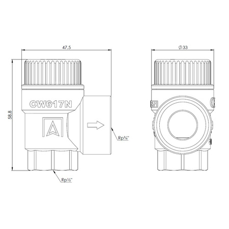 Zawór bezpieczeństwa AFRISO MSW sprężynowy mosiądz 6 bar GW x GW 1/2'' x 3/4''