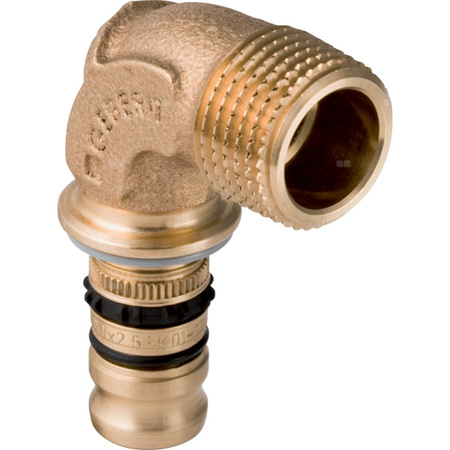 Kolano 90' GEBERIT Mepla, Cu / Cu, 2'' x 63 mm (GZ gazowy stożkowy x końcówka wciskowa), (głębokość: 49 mm) z uszczelką