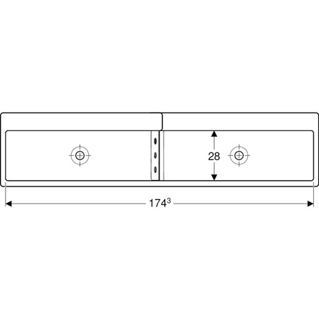 Umywalka GEBERIT Bambini podwójna 4-stanowiskowa prostokątna (rynna, bez elementów dekoracyjnych), biała, 1800mm, bez otworu na baterię, bez odpływu przelewowego, półka od ściany