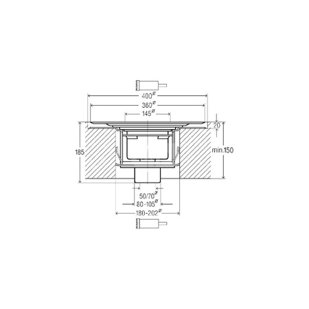 Advantix-odpływ podłogowy ochrona przeciwpożarowa R120 korpus nie występuje: nasadka, nr wzoru 4951.20 DN: 70 wydajność odpływu przy wysokości spiętrzenia 10 mm: 0.7 wydajność odpływu przy wysokości spiętrzenia 20 mm: 1.6 odpływ pionowy