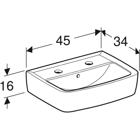 REKORD Umywalka kompaktowa 45 cm, prostokątna, z przelewem, z otworem