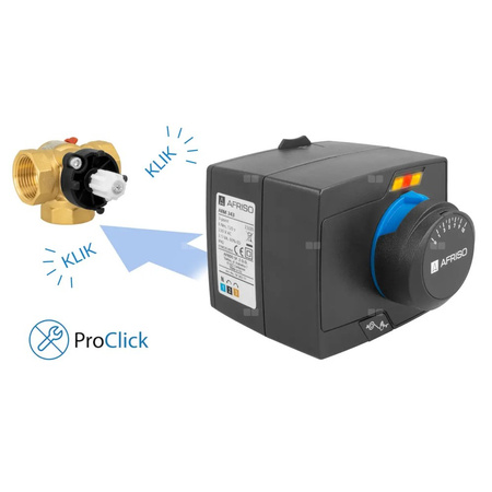 Zawór obrotowy trójdrogowy AFRISO ARV 382 Vario ProClick, mieszający, Siłownik elektryczny ARM 343, DN 20