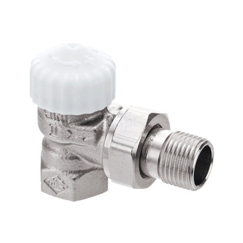 Zawór termostatyczny z bezstopniową nastawą wstępną V-exact II DN10 kapturek biały, kątowy