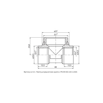 Trójnik PERFEXIM 747 90' mosiądz 1/2'' x 1'' x 1/2'' (gw x gz x gw)