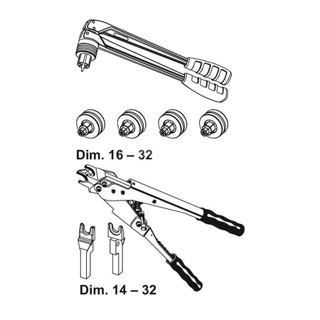 Komplet ręcznych narzędzi zaciskowych i kalibrujących TECEflex w zakresie średnic 16-32 mm TECE flex