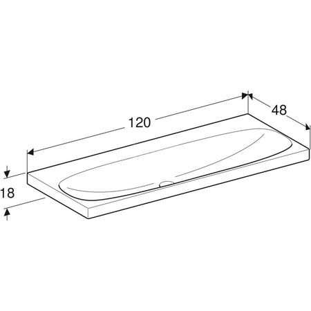 Umywalka GEBERIT Acanto 2-stanowiskowa prostokątna, biała, 1200mm, bez otworu na baterię, bez odpływu przelewowego, półka od ściany