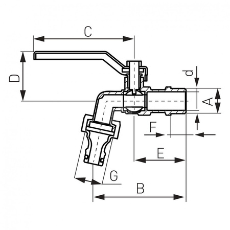 Zawór kulowy FERRO F-Comfort czerpalny 3/4'' x 1'' GZ x szybkozłącze, uchwyt: dźwignia