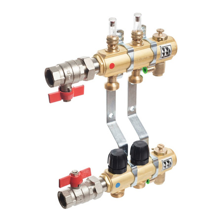 Rozdzielacz do ogrzewania podłogowego TECE floor 2-obieg. mosiądz 1'' x eurocono 3/4'' + przepływomierz + zawór napełn/spust + odpowietrznik + zawór przy przyłączu