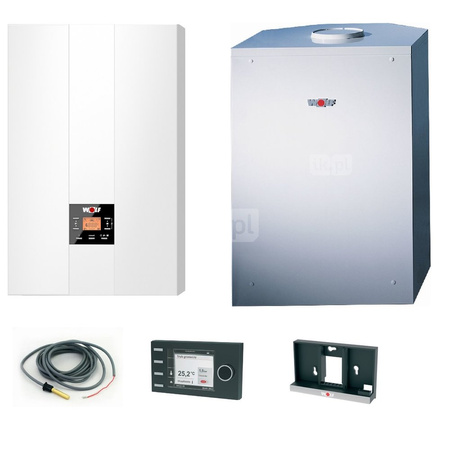 Pakiet - Kocioł gazowy jednofunkcyjny WOLF FGB-24 kondensacyjny wiszący 5.3-20.7 kW + Czujnik c.w.u. + Regulator BM-2 + Zasobnik c.w.u CSW 120