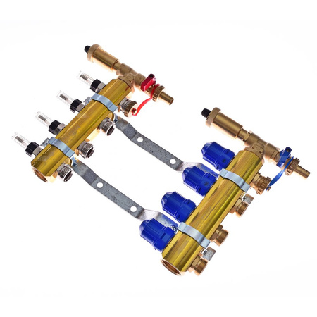 Rozdzielacz do ogrzewania podłogowego QIK Optimo MAGNET STD III - RMSZT-1-50-M 11-obieg. mosiądz gw 1'' x gz 3/4'' + przepływomierz