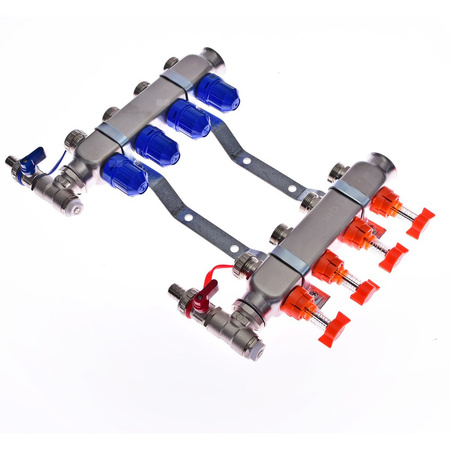 Rozdzielacz do ogrzewania podłogowego QIK Optimo BASIC III - RNZT-2-50 15-obieg. inox gw 1'' x gz 3/4'' + przepływomierz