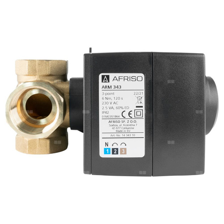 Zawór obrotowy czterodrogowy AFRISO ARV 484 ProClick, mieszający, Siłownik elektryczny ARM 343 ProClick, DN 25