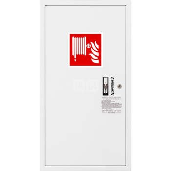 Hydrant DN33 zawieszany boczny, wąż 20m, ocynk fasada, zamek patent, RAL 9003 lewy